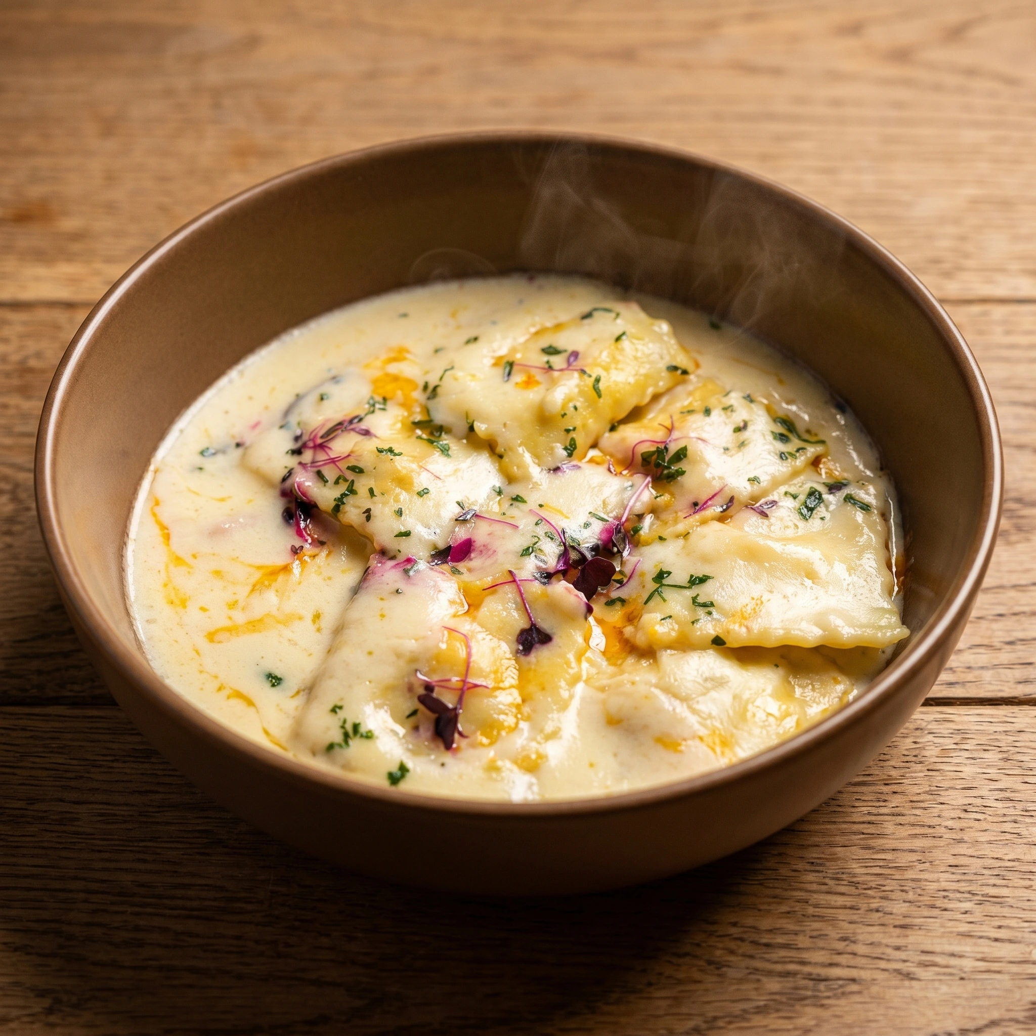 Lobster ravioli in a creamy sauce at Aglio in Shawnessy, Calgary